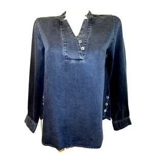 Soft Surroundings Womens XS Blue Denim Tunic Long Sleeve Side Button Top